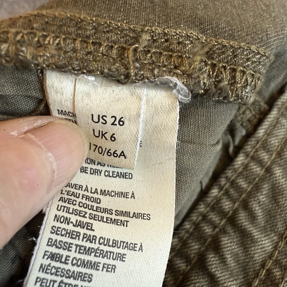 We The Free‎ Jeans Womens 26 Olive Green High Rise Carpenter Skinny Button Fly